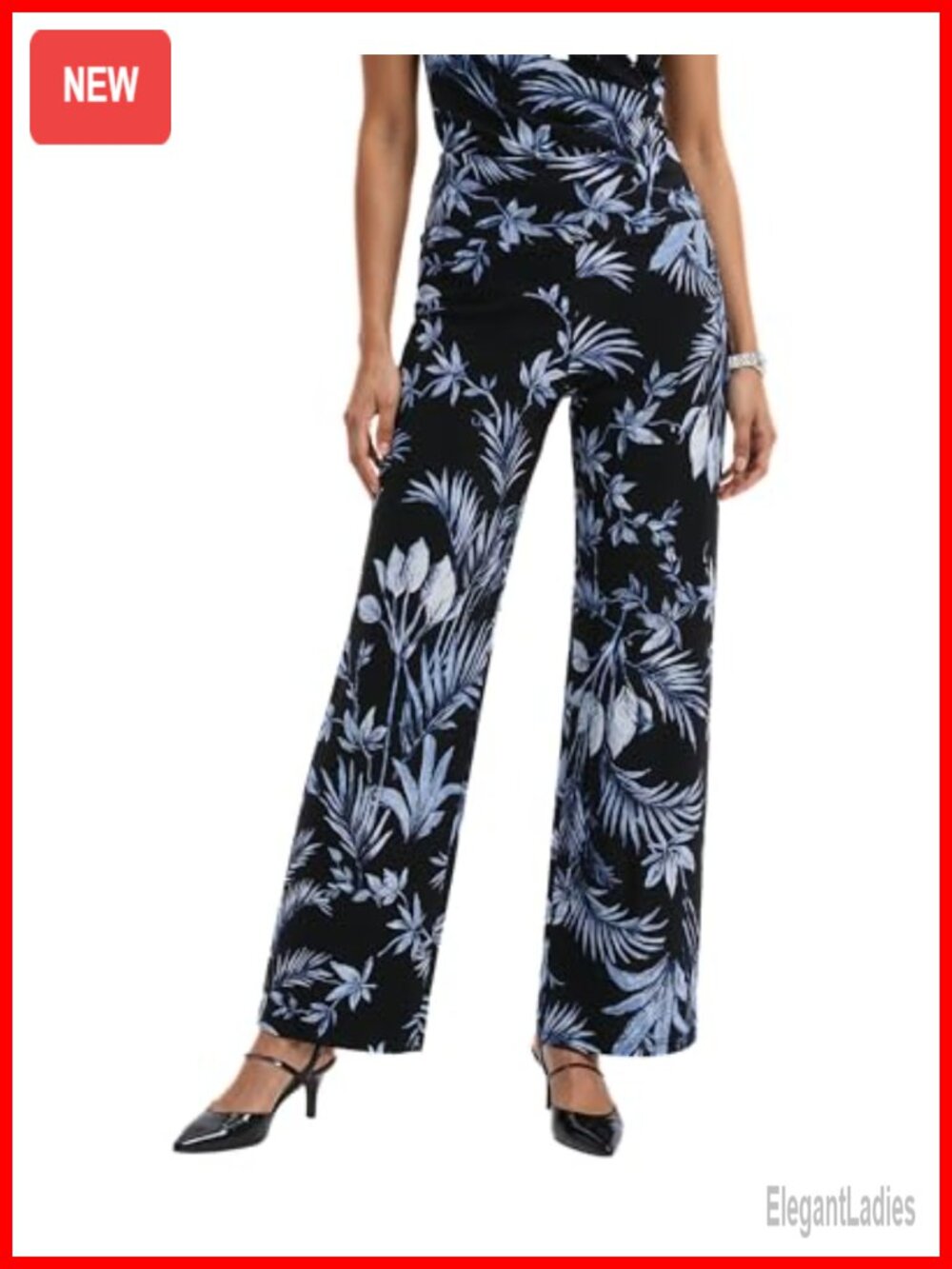 Petite High Rise Pull On Wide Palazzo Pants Tailored Work Trousers Floral